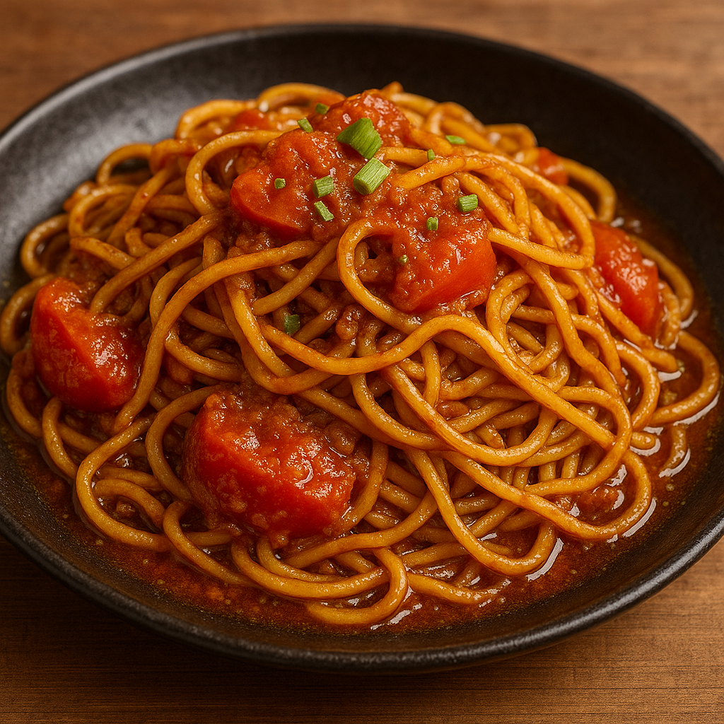 Tallarines fritos con tomate
