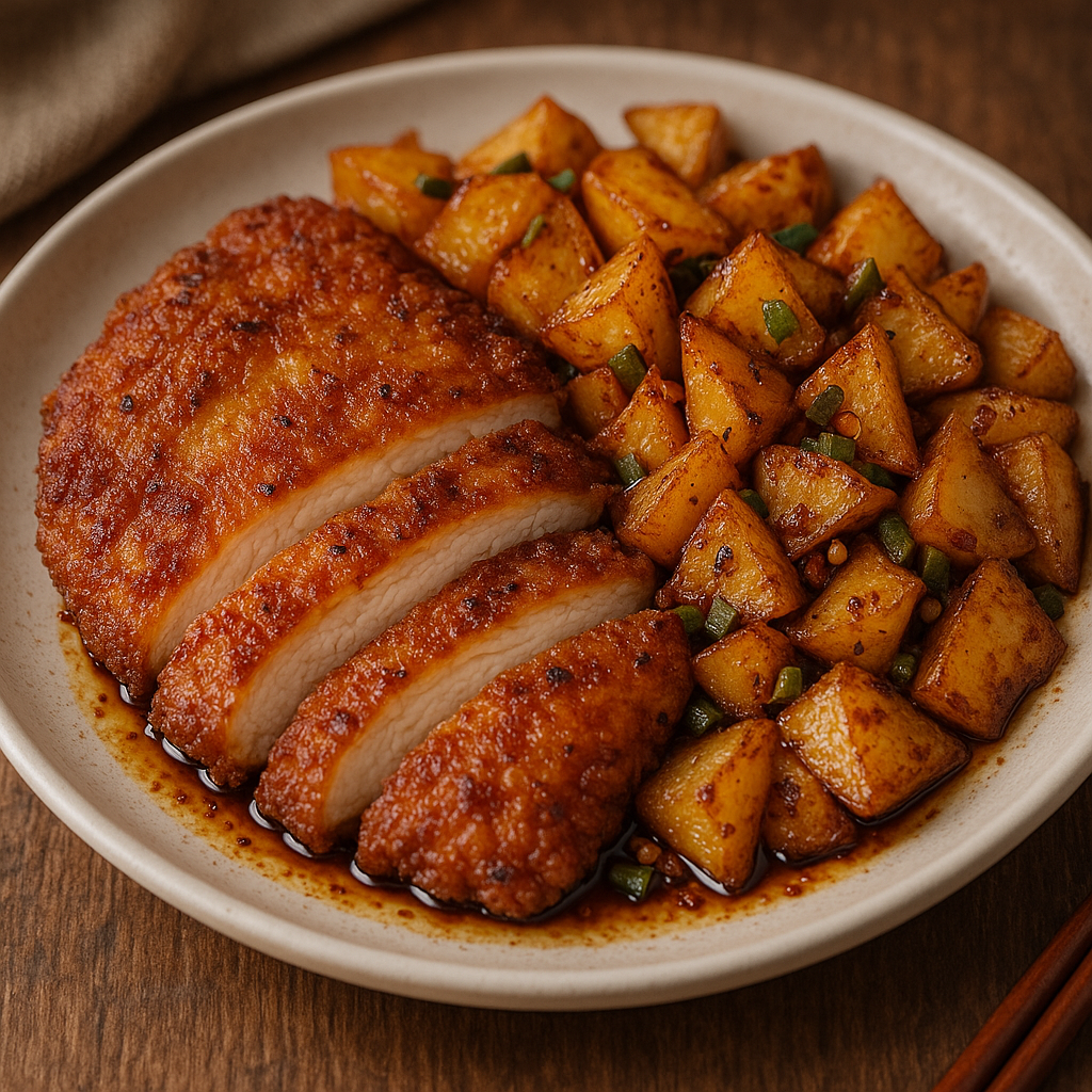 Pechuga de pollo frita con patatas