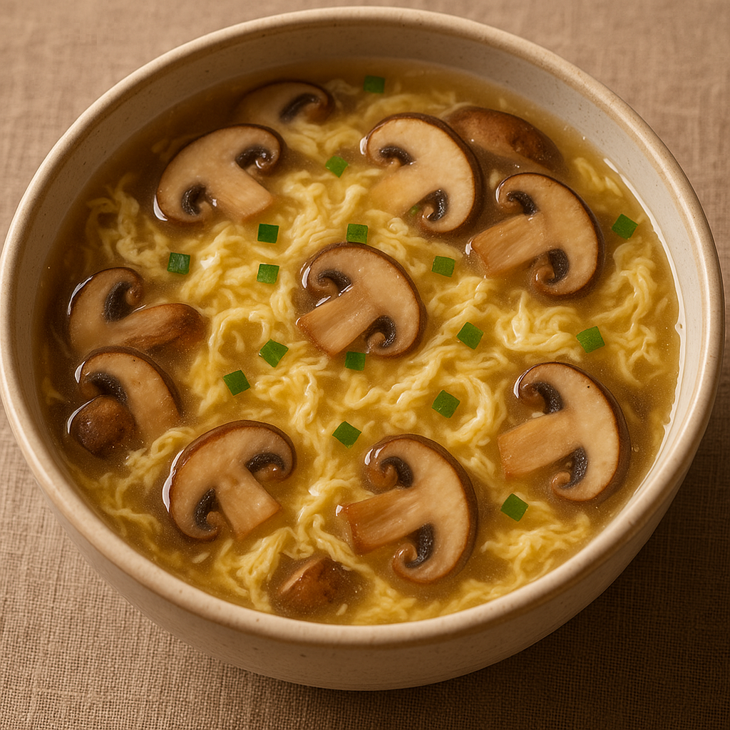 Sopa de huevos con champiñones