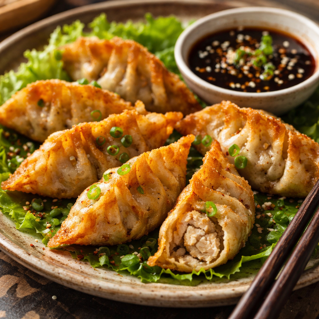 Gyoza de pollo frito
