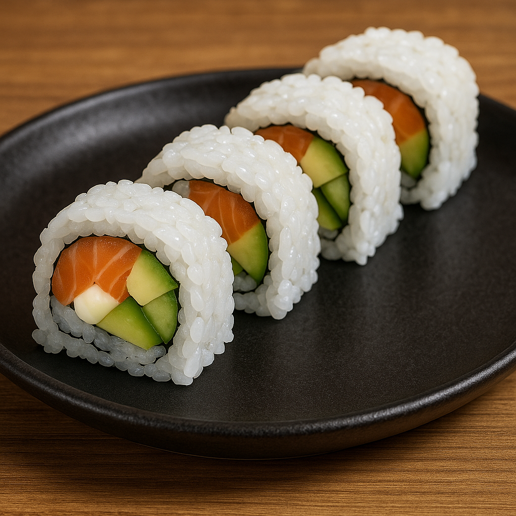 Salmón, pepino, aguacate, mayonesa