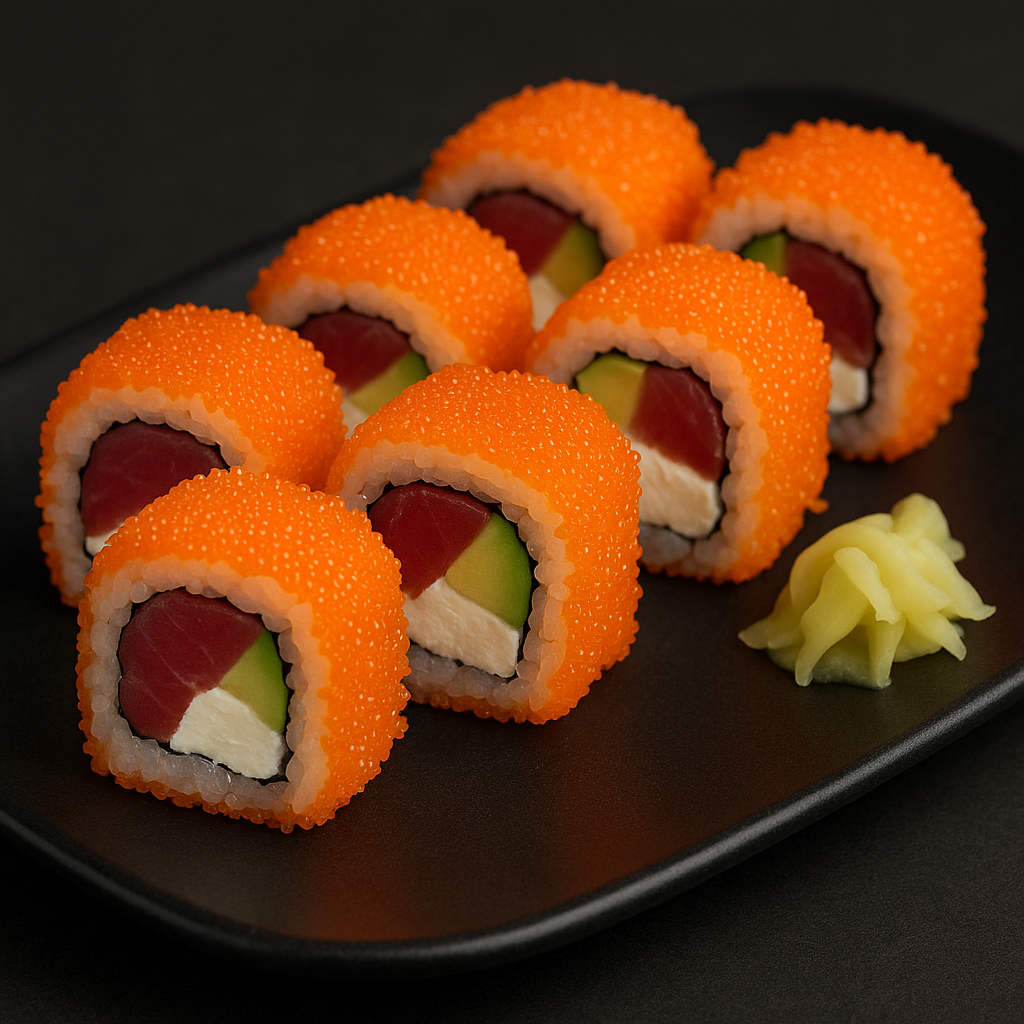 Atún, aguacate, queso y masago